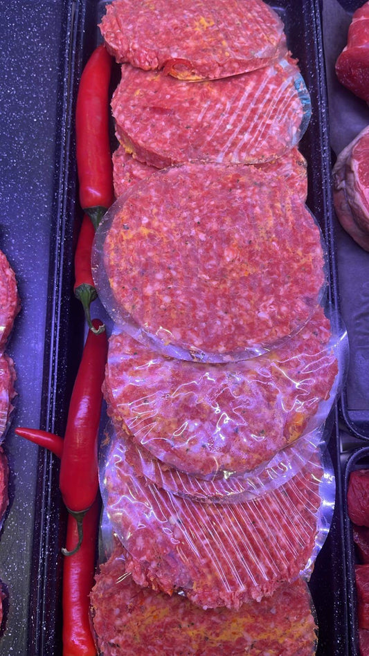 XL steak, Mexican cheese & chilli burgers